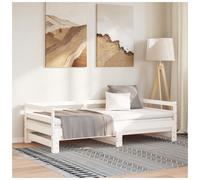 Day Bed Pull-Out Solid Pinewood White 90x190 cm Trundle Sofa for Guests Singles