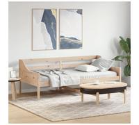 Day Bed Solid Pine Wood Natural 80x200 cm Rustic Guardrail Daybed with Slats 80