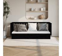 Day Bed solid pinewood black 90 x 190 cm rustic 3-sided rails guest sofa daybed