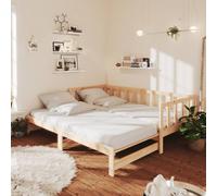 Day Bed Solid Pinewood Natural 90x200 cm Pull-Out Trundle Sofa Bed Frame