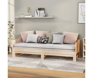 Day Bed Solid Pinewood Pull-Out Sofa Bed Natural 90x190cm Space-Saving Guest Use