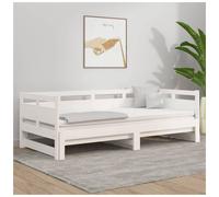 Day Bed White Solid Pinewood Pull-Out Trundle 80x200cm Space-Saving Sofa Guest
