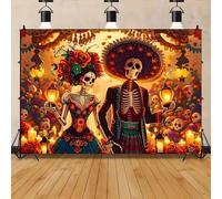 Day Carnival Banner - Colorful Sugar Skull and Flower Patterns Party Photo Booth and Home Decoration