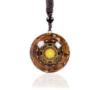 Day Day Up Orgonite Pendant Tiger Eye Necklace Sri Yantra Necklace Sacred Geometry Energy Healing Yoga Jewelry, Yellow,Gold