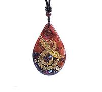 Day Day Up Phoenix Bird Pendant With Natural Agate Stone Necklace Orgone Pendant Rope Chain For Women Healing Crystal Jewelry Adjustable, Pendant Size：6*4*0.7cm, Crystal, red agate
