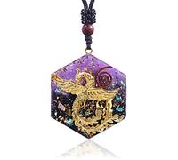 Day Day Up Phoenix Bird Pendant With Natural Agate Stone Necklace Orgone Pendant Rope Chain For Women Healing Crystal Jewelry Adjustable, Pendant Size：4.9*4.3*1cm, Crystal, Obsidian