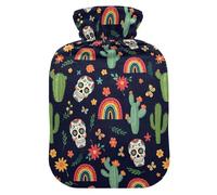 Day Dead Cactus Skull Hot Water Bottle with Cover for Pain Relief Water Heating Pad for Warming Hands, 2L