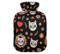 Day Dead Cat Black Hot Water Bottle with Cover for Pain Relief Heating Bottle for Shoulder Pain, 2L