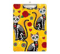 Day Dead Skeleton Cat Clipboard Cute Clip Board A4 Standard Size Clip Boards, 12.5 x 9 Inches Silver Clip