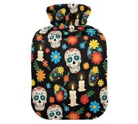 Day Dead Skull Black Hot Water Bottle with Cover for Pain Relief Bed Warmer Hot Water for Women, 2L