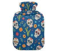 Day Dead Skull Blue Hot Water Bottle with Cover for Pain Relief Water Heating Pad for Adults, 2L