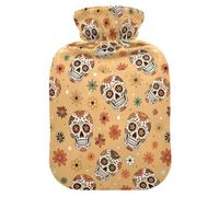 Day Dead Skulls Beige Hot Water Bottle with Cover for Pain Relief Bed Warmer Hot Water for Shoulder Pain, 2L
