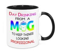 Day Drinking from A Mug - Funny Novelty Gift Silly Present Mug Birthday Christmas for Mum Dad Friend Sister Brother Grandparents for Man Woman Secret Santa Work Quotes (Rainbow)