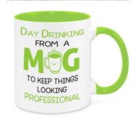 Day Drinking from A Mug - Funny Novelty Gift Silly Present Mug Birthday Christmas for Mum Dad Friend Sister Brother Grandparents for Man Woman Secret Santa Work Quotes (Green)