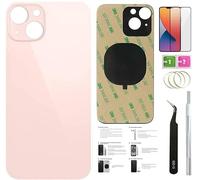 Day-market 13 Back Glass Replacement for iPhone 13 Back Cover Glass (6.1 Inch) with Pre-Installed Tape +Installation Instruction + Repair Tools+ Screen Protector (Pink)