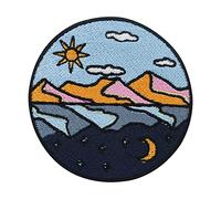 Day & Night Mirror Lake Iron-On Patch | Sun & Moon Iron on Patches, Vintage Embroidery Patch, Mountain ironable Patch, Mountains Badges Finally Home