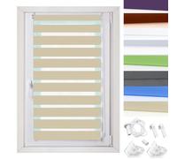 Day Night Zebra Roller Blind 80 x 80 cm Plain Colored UV-Resistant Dual Layer Roller Shades Easy to Use with Install Accessories for Bathroom, The Office, Beige
