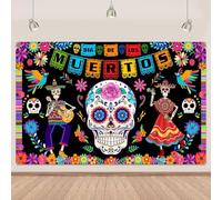 Day o The Dead Backdrop Mexican Skull Dia DE Los Muertos Decoration Backdrop Colorful Flags Day of The Dead Banner Purple Flowers Mexican Photography Background Supplies 8x6Ft (94x71 inch)
