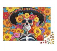 Day of Dead Art1000-Piece Jigsaw Puzzle Skeleton Sunflower Colorful Art- Challenging Puzzle Game for Kids 70x50cm/1000pcs