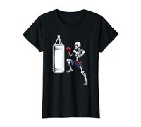 Day of Dead Boxing Skeleton Punching Bag Sport Art Value Graphic T-Shirt, Women, Black, M