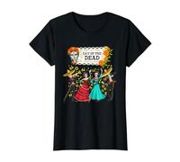 Day of Dead Dancing Skeleton Couple Fiesta Art Value Graphic T-Shirt, Women, Black, L