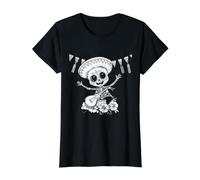 Day of Dead Mariachi Skeleton Guitar Dia de Los Muertos Value Graphic T-Shirt, Women, Black, XL