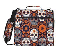 Day of Dead Orange Sugar Skulls 3 Ringing Zip Up Binder with Shoulder Strap Easy to Carry Document Organizer for Middle School