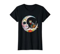 Day of Dead Skeleton Cat Crescent Moon Folk Art Value Graphic T-Shirt, Women, Black, S