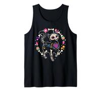 Day of Dead Skeleton Cat Floral Candle Folk Art Tank Top