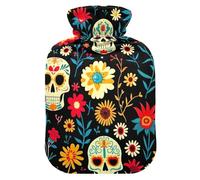 Day of Dead Skulls Hot Water Bottles with Soft Cover Hot Water Bag for Hot and Cold Compress Medium