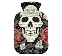 Day of Dead Sugar Skull Hot Water Bottle with Soft Cover Hot Water Bag for Menstrual Cramps Medium
