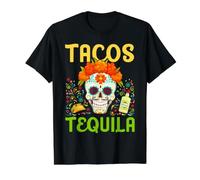 Day of Dead Tacos Tequila Sugar Skull Fiesta Art Value Graphic T-Shirt, Men, Black, S