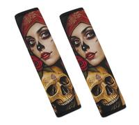 Day of Dead Woman Skull Seat Belt Cover Pad Universal Shoulder Strap Protection Seatbelt Covers Car Accessories 2PCS