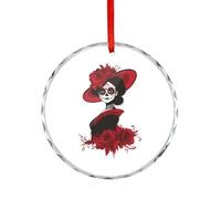 Day of Dead Women Skull Crystal Glass Christmas Tree Hanging Ornaments Printed Round Pendant for Xmas Party Fireplace