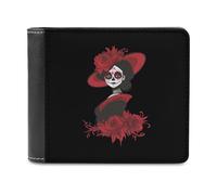 Day of Dead Women Skull Leather Men's Bifold Wallet Minimalist Credit Card Holder Simple Coin Purse with Hidden Slots