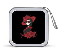 Day of Dead Women Skull Portable Zipper CD Case 40 Capacity DVD Collection Holder for Car Office Home Travel