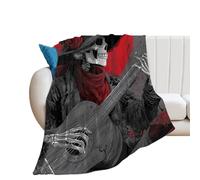 Day of Death Gothic Skeleton Playing Guitar Flannel Throw Blanket Personalised Lightweight Warm Winter Blankets for Bed Sofa 50"*60"(130 * 150cm)