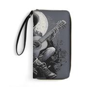 Day of Death Gothic Skeleton Playing Guitar Long Zippered Pouch Slim Clutch Organizer Purse Money and Credit Card Holder for Men Women