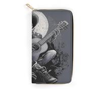 Day of Death Gothic Skeleton Playing Guitar Long Zippered Pouch Slim Clutch Organizer Purse Money and Credit Card Holder for Men Women