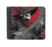 Day of Death Gothic Skeleton Playing Guitar Slim Wallet Bifold Credit Card Holder Case PU Pouch Purse for Men Women