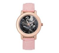 Day of Death Gothic Skeleton Playing Guitar Women's Wrist Watch Easy Reader with Leather Strap Analog Display Wonderful Ladies Gifts