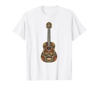 Day of Guitar Enthusiast Mexican Folk Art Sugar Skull Value Graphic T-Shirt, Men, White, L