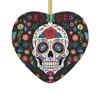 Day of The Dead A 2.9-inch ceramic Christmas ornament with a printed heart is perfect for windowsills fireplaces and living rooms