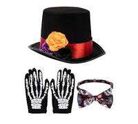 Day of the Dead Accessories - 3PCS Men’s Costume Set | Adjustable Adult Halloween Outfit with Rose Design | Traditional Día de Attire for Festivals, Masquerades, and Costume Parties | Skel