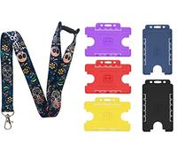 Day of The Dead/All Souls Day Fiesta Neck Lanyard with Safety Breakaway & Matching ID Card Holder (Black Vertical Card Holder)