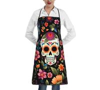 Day Of The Dead Apron for Women Men Sugar Skull Flower Chef Aprons with Pockets for Cooking Kitchen BBQ Gardening
