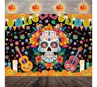 Day of The Dead Backdrop 10x8FT Mexican Fiesta Flowers Skull Halloween Photography Background Dia DE Los Muertos Dress-up Party Decorations Supplies Photo Props