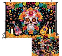 Day of The Dead Backdrop 7x5FT Dia De Los Muertos Photography Background Sugar Skull Flowers Mexican Fiesta Party Decoration Banner Supplies Photo Props (2.4x1.8m)