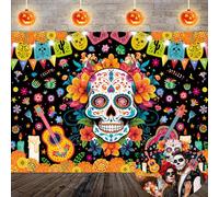 Day of The Dead Backdrop 7x5FT Mexican Fiesta Flowers Skull Halloween Photography Background Dia DE Los Muertos Dress-up Party Decorations Supplies Photo Props