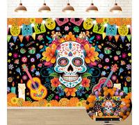 Day of The Dead Backdrop 8x6FT Mexican Fiesta Flowers Skull Halloween Photography Background Dia DE Los Muertos Dress-up Party Decorations Supplies Photo Props